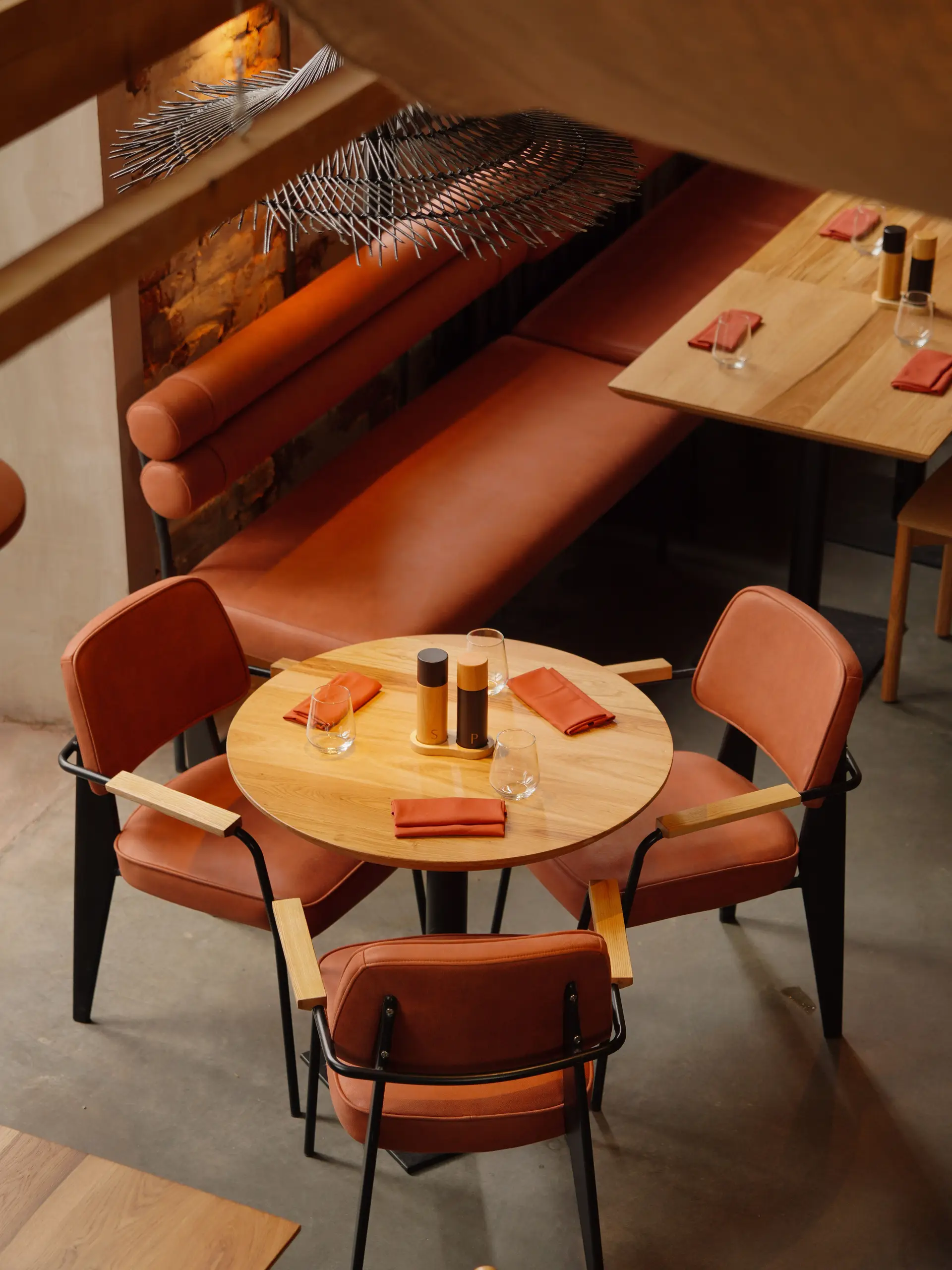Intimate wooden dining booths